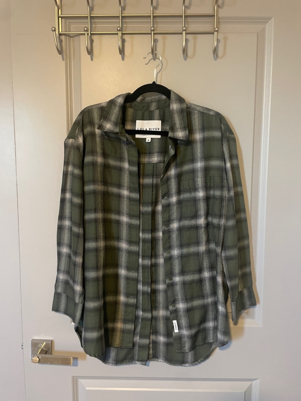 Lola River Olive Green Plaid Button-Up Shirt